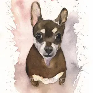 Watercolor painting of a small dog