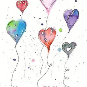 Colorful heart balloons with splatters