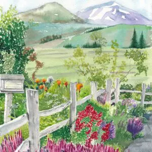 Vibrant wildflowers by a wooden fence