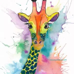 Colorful giraffe watercolor painting