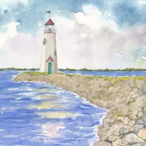 Serene coastal lighthouse scene