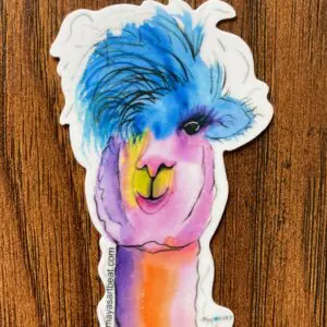 Multicolored llama drawing with playful expression