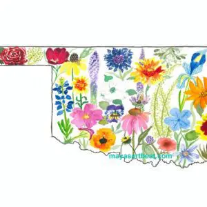 Colorful floral design of Oklahoma map