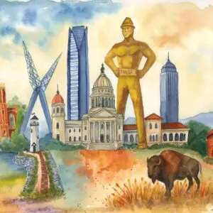 Diverse Oklahoma cityscape painting