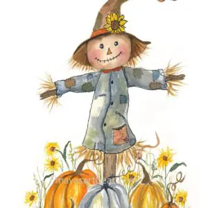 Cheerful scarecrow in a fall scene