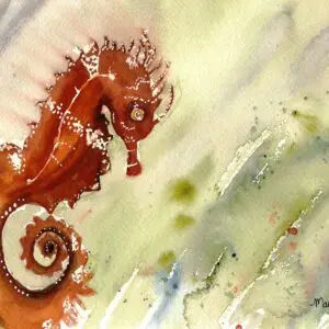 Watercolor seahorse on abstract background