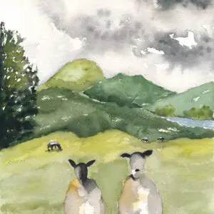 Pastoral scene with cloudy sky