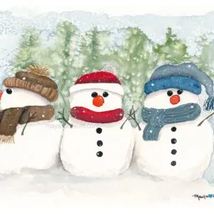 Snowmen with colorful scarves and hats