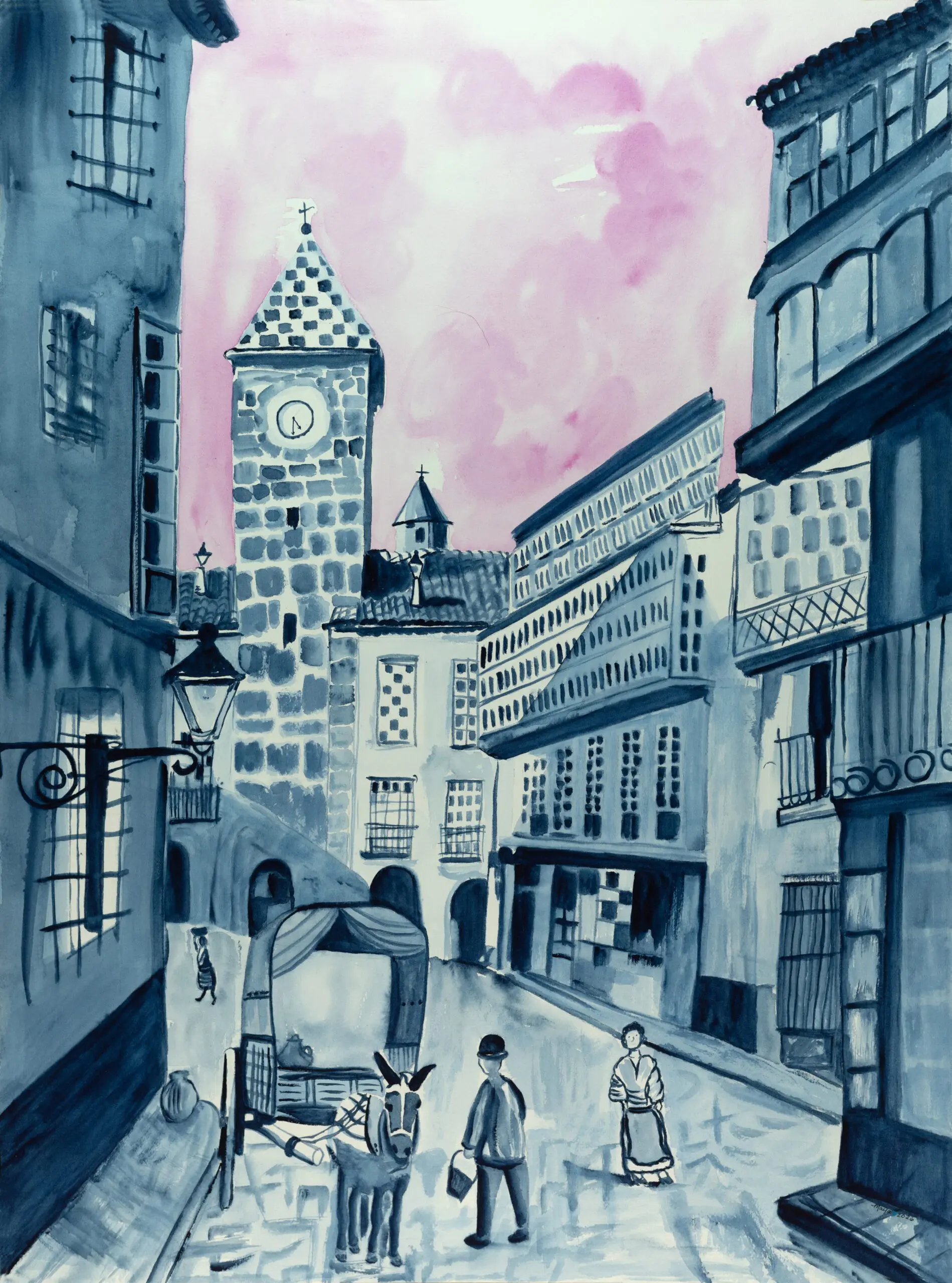People in historic European street painting