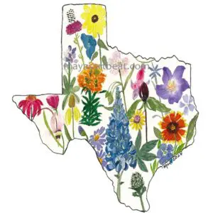 Texas map with colorful wildflowers illustration