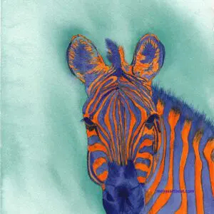 Colorful zebra illustration with orange stripes