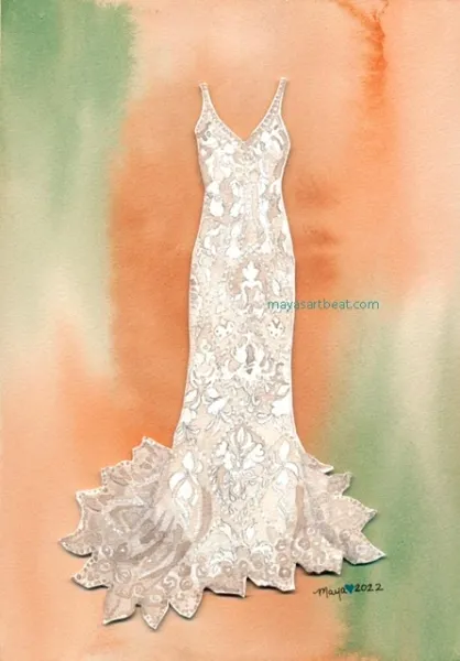 Watercolor bridal gown artwork