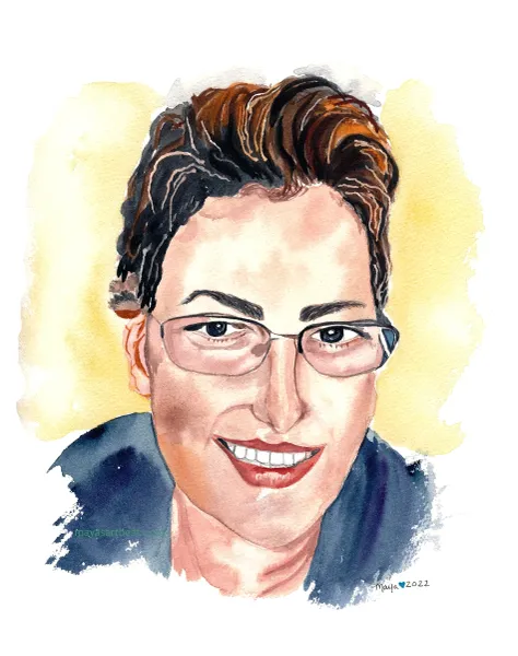 Watercolor portrait with glasses and smile