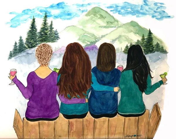 Women sitting with drinks outdoors