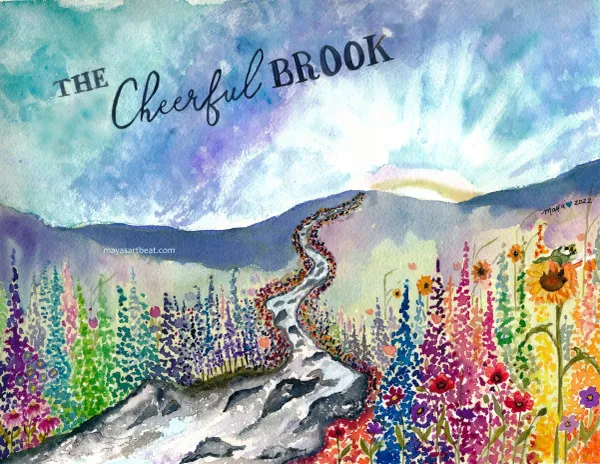 Vibrant flowers surrounding a winding stream