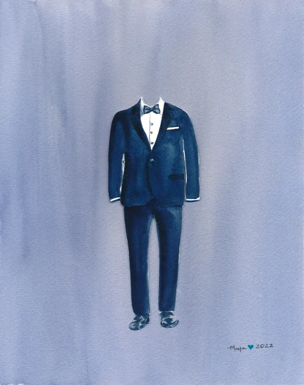 Elegant tuxedo artwork, missing head