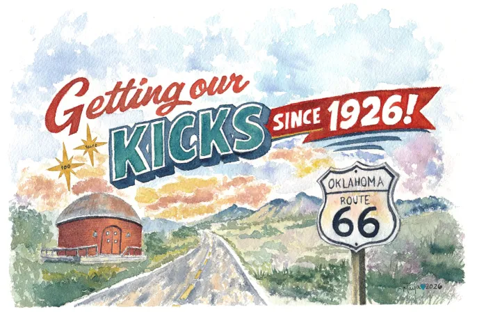 Route 66 Oklahoma road with vintage sign