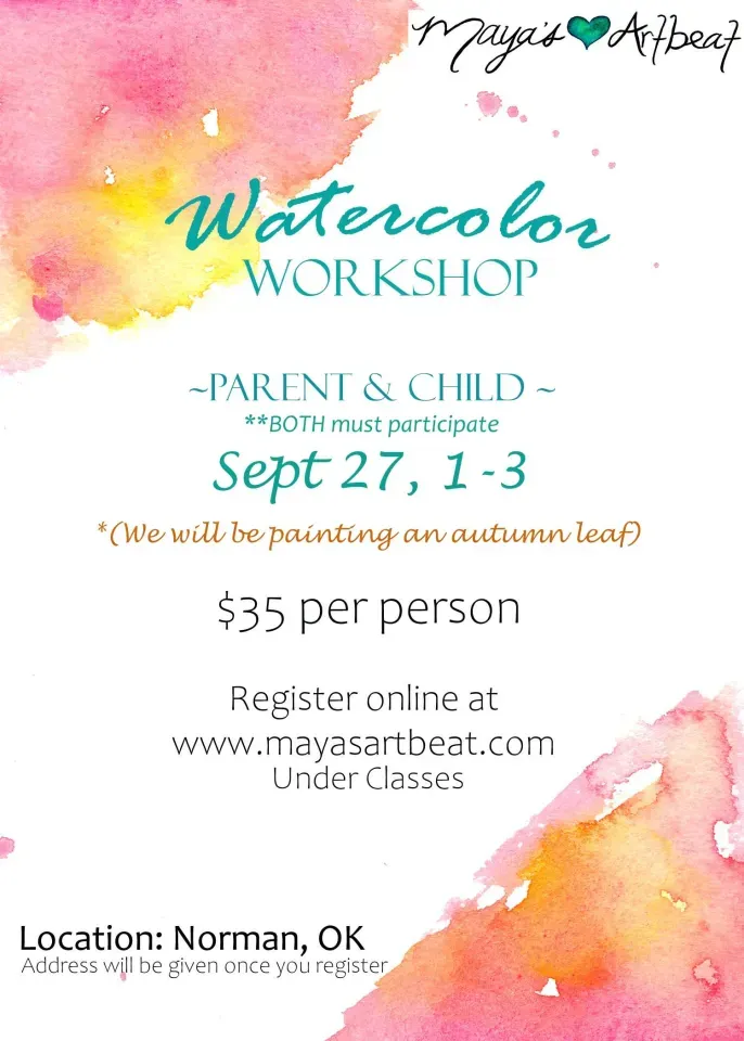 Parent and child watercolor workshop flyer