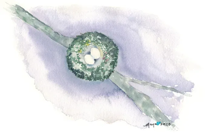 Watercolor bird nest with two eggs