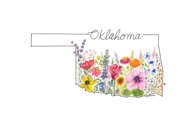 Oklahoma outline filled with colorful wildflowers
