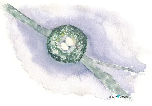 Watercolor bird nest with two eggs