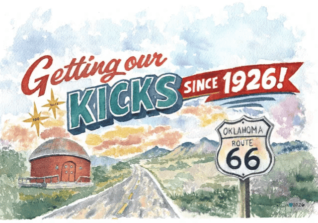Route 66 Oklahoma road with vintage sign